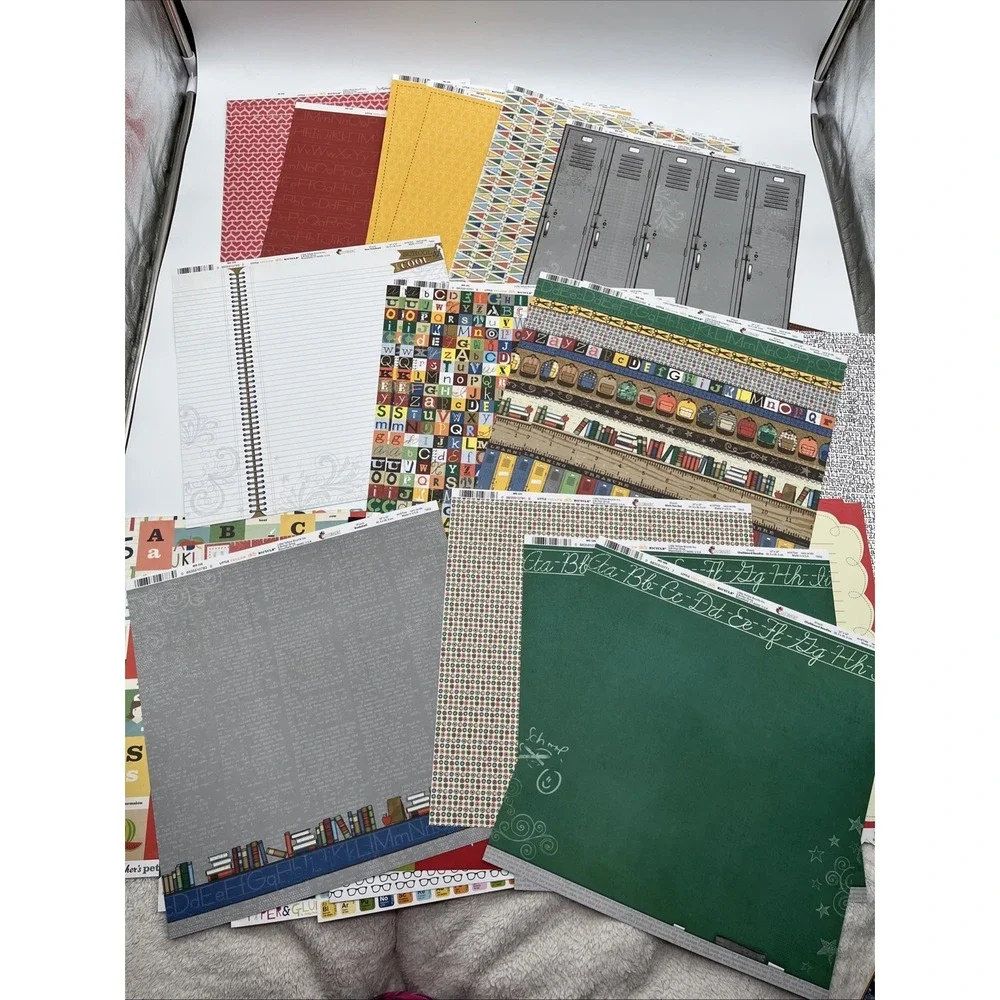 12x12 School Scrapbook Paper Lot Pink Paislee Bella Blvd Simple Stories